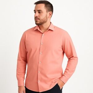 Express Mens  Dress Shirt L Coral Pink Long Sleeve Button Up Workwear 16-16.5